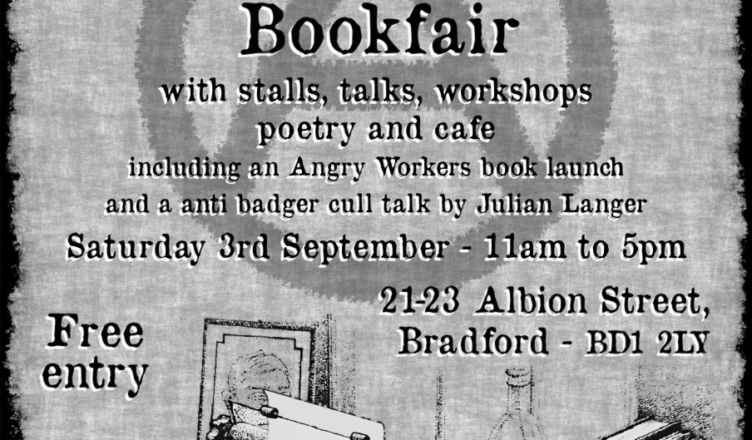 Poster for the bookfair. Anarchist Radical Bookfair, 1-in-12 Club, 11am - 5pm, 3rd September